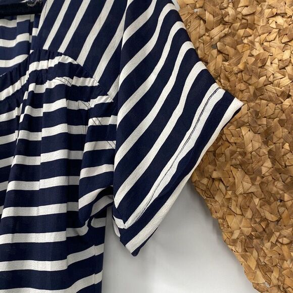 J.Crew 100% Silk Marin Sailor Mini Dress Nautical Stripe Lightweight Short Sleev - Picture 4 of 12